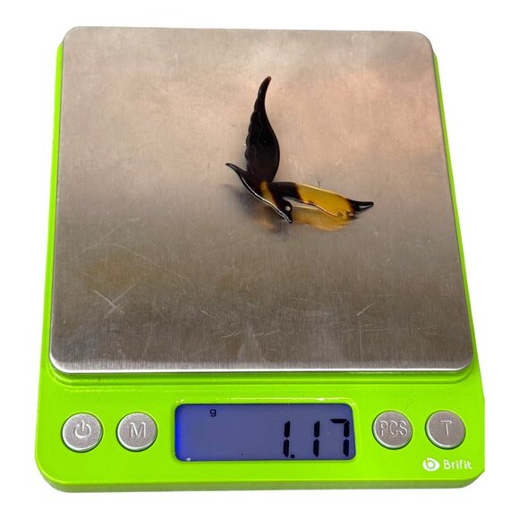 Vtg Mid Century Lucite Tortoise Shell Signed Enamel Flying Bird Brooch Pin Art - Picture 4 of 4